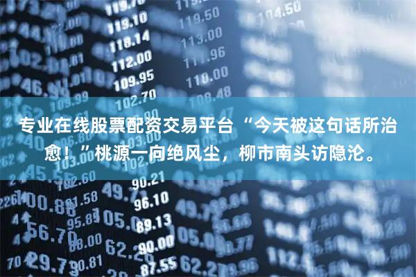 专业在线股票配资交易平台 “今天被这句话所治愈！”桃源一向绝风尘，柳市南头访隐沦。